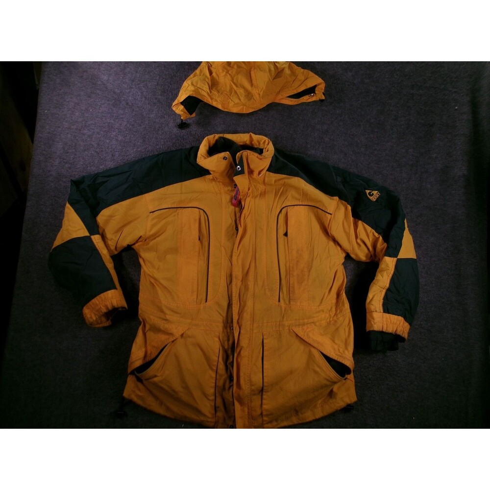 Gerry Jacket Mens L Yellow Green Hooded Parka Fleece Lined Winter Coat Zip
